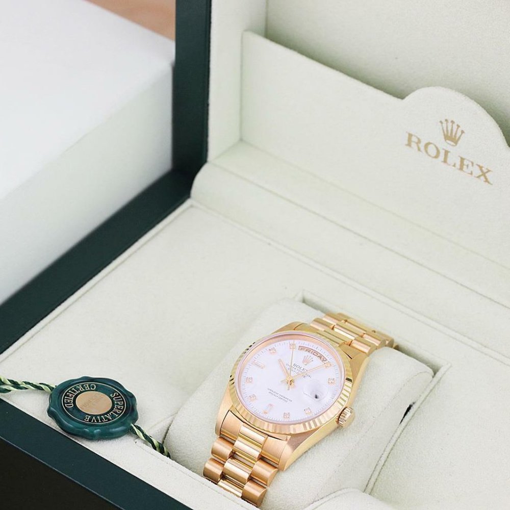 Rolex Day-Date Men's 18kt Diamond Watch w/ factory box + hang tag